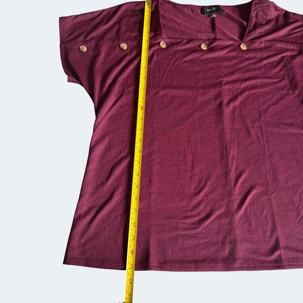 NAÏF Burgundy Square Neck Button Detail Top XL Cottagecore Minimalist Blouse - Picture 4 of 6